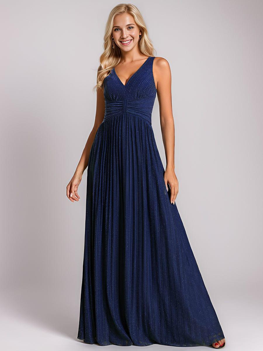 V-Neck Sleeveless A-Line Evening Dress with Subtle Glitter - Image 28