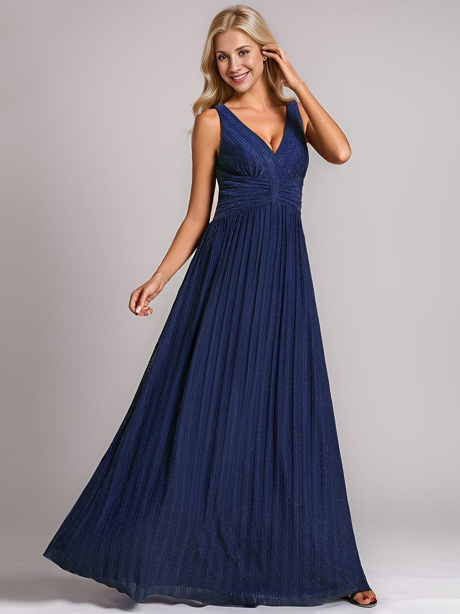 V-Neck Sleeveless A-Line Evening Dress with Subtle Glitter - Image 29