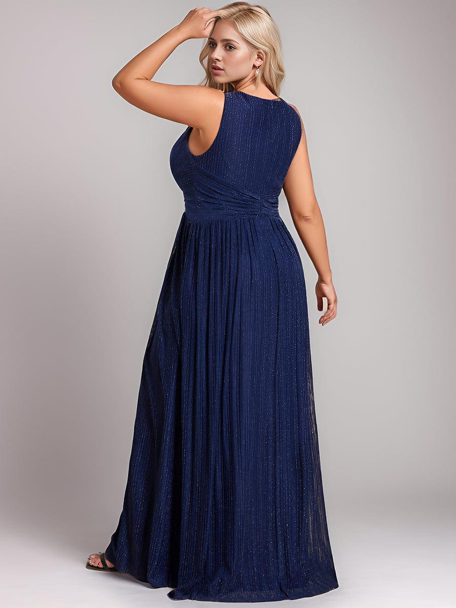 V-Neck Sleeveless A-Line Evening Dress with Subtle Glitter - Image 31