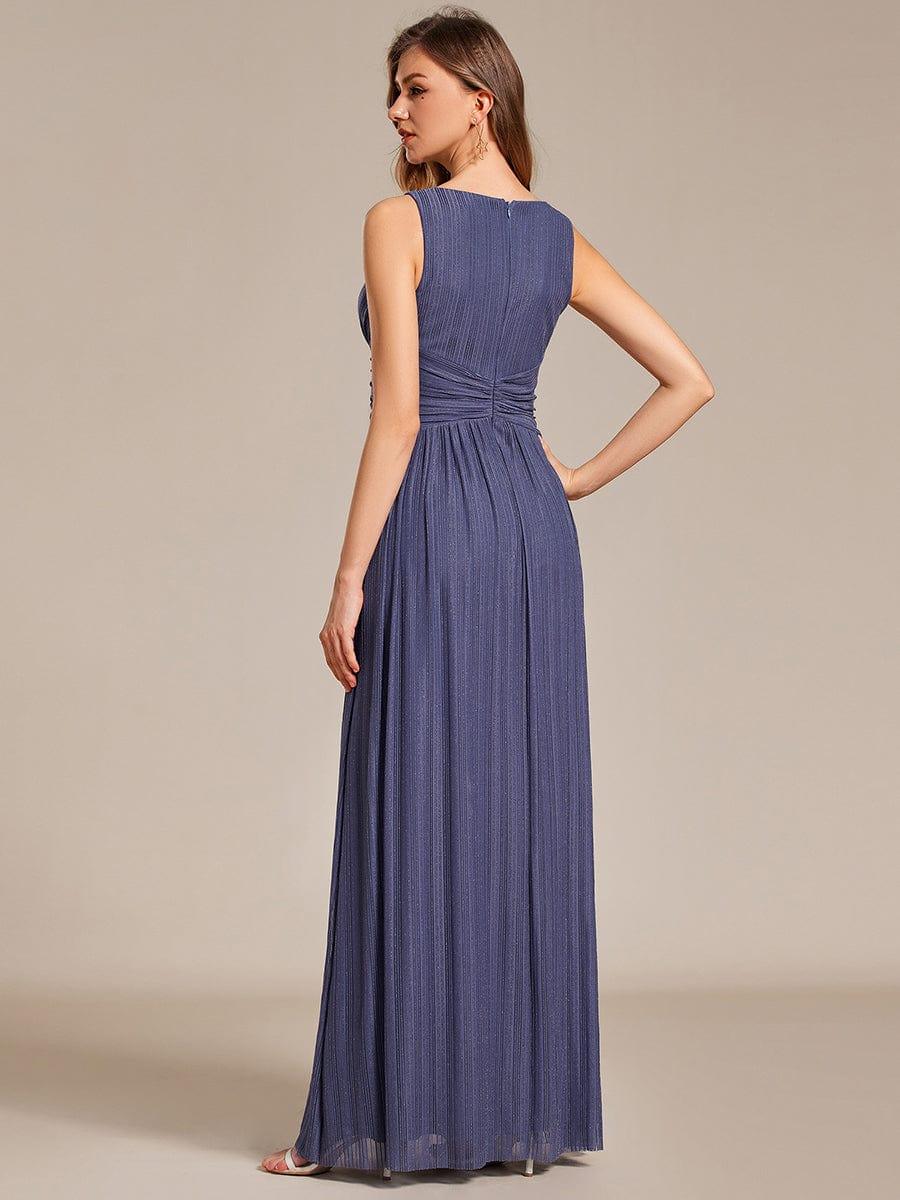 V-Neck Sleeveless A-Line Evening Dress with Subtle Glitter - Image 34