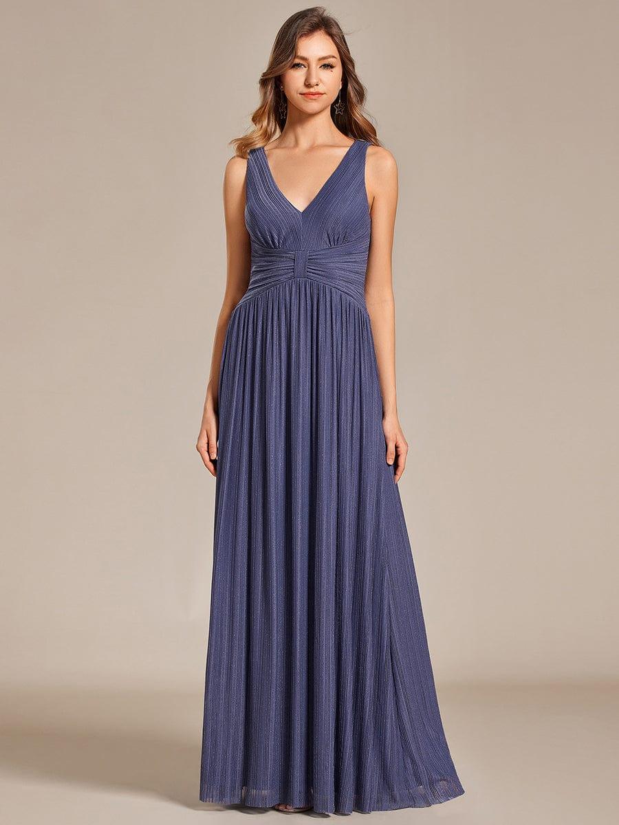 V-Neck Sleeveless A-Line Evening Dress with Subtle Glitter - Image 36