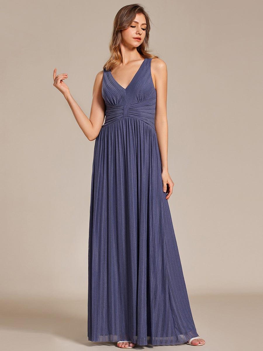 V-Neck Sleeveless A-Line Evening Dress with Subtle Glitter - Image 37