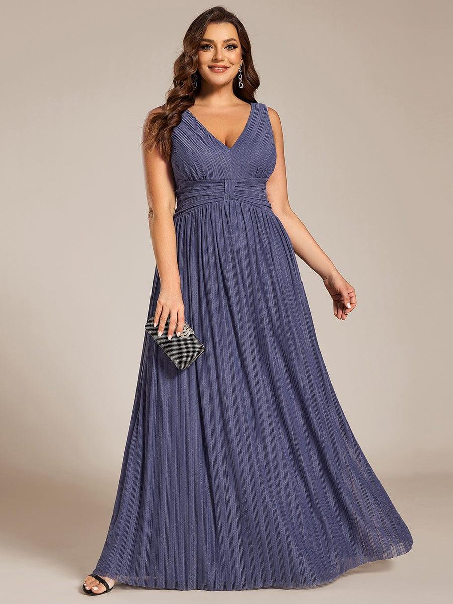 V-Neck Sleeveless A-Line Evening Dress with Subtle Glitter - Image 38