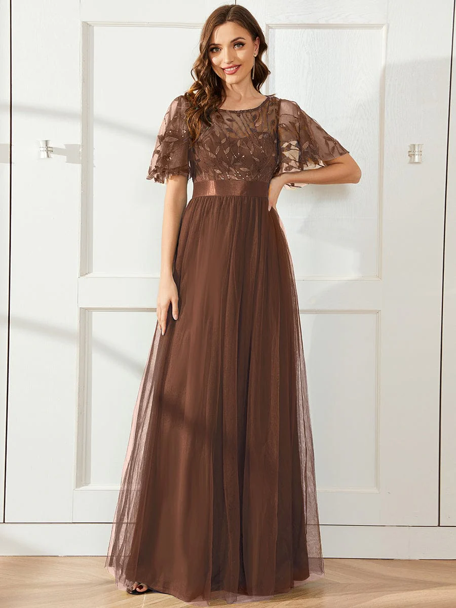 ever SAPHIR|Women's A-Line Short Sleeve Embroidery Floor Length Dresses In Pink - Image 7