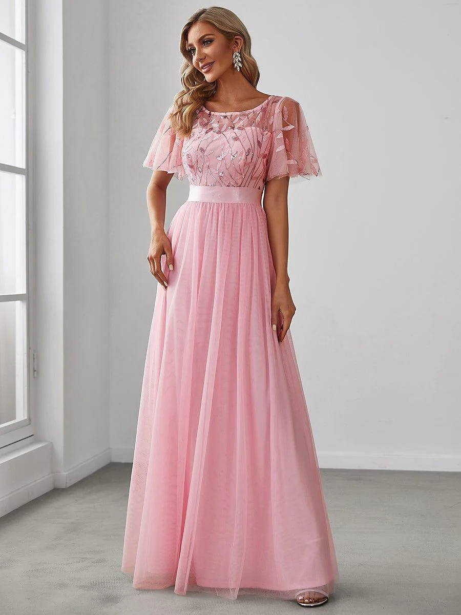 ever SAPHIR|Women's A-Line Short Sleeve Embroidery Floor Length Wedding Guest Dresses - Image 102