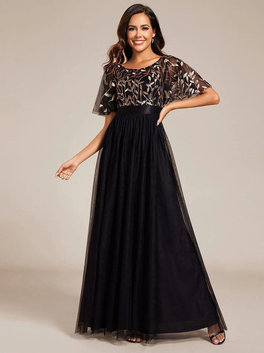 ever SAPHIR|Women's A-Line Short Sleeve Embroidery Floor Length Wedding Guest Dresses - Image 5