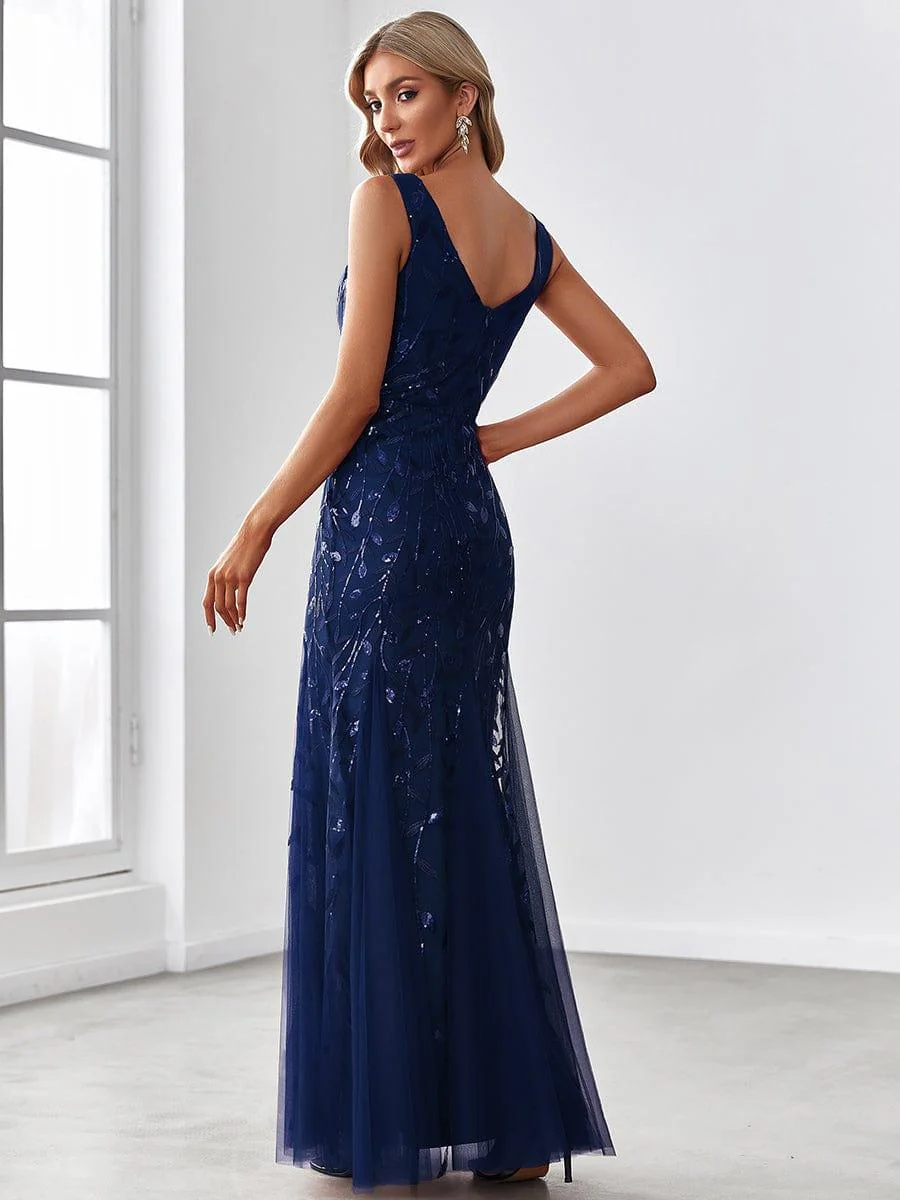 ever ORIEL|Women's Double V-Neck Fishtail Sequins Evening Dress - Image 4