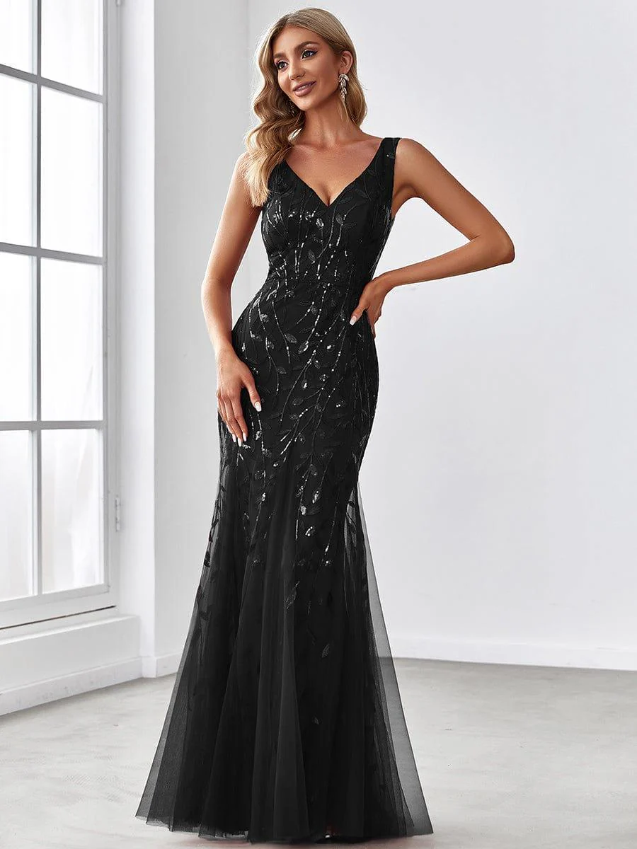 ever ORIEL|Women's Double V-Neck Fishtail Sequins Evening Dress - Image 5