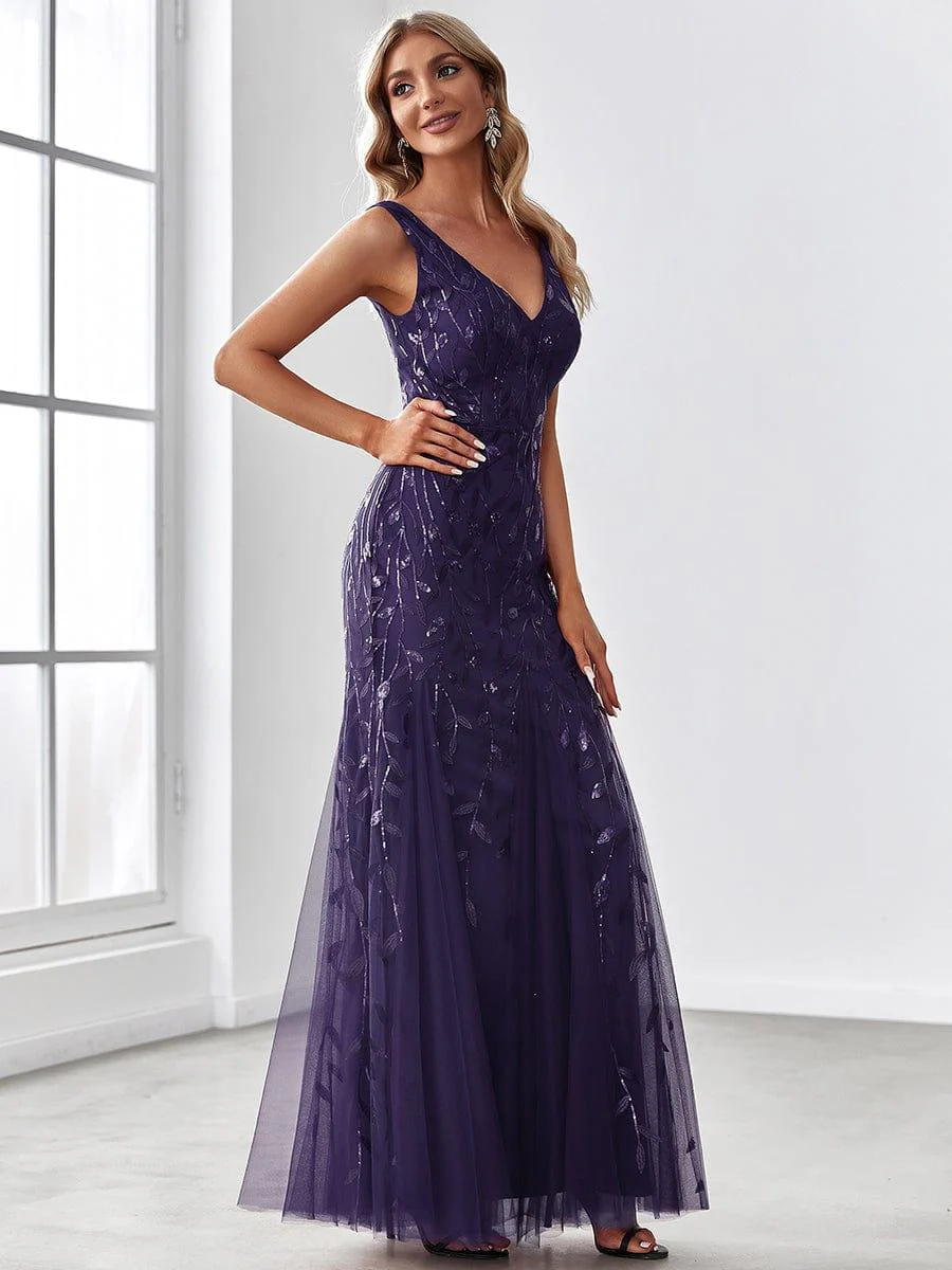 ever ORIEL|Women's Double V-Neck Fishtail Sequins Evening Dress - Image 93